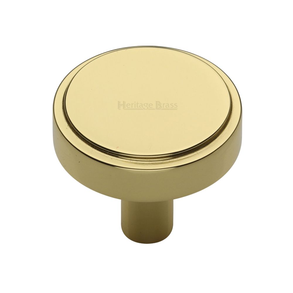 High quality image of Heritage Brass - Cabinet Knob Stepped Disc Design 38mm Polished Brass Finish | Sku. c3952-38-pb | Trade Door Handles, Kendal.