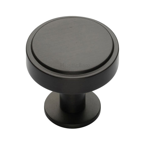High quality image of Heritage Brass - Cabinet Knob Stepped Disc Design with Rose 38mm Matt Bronze Fin | Sku. c3954-38-mb | Trade Door Handles, Kendal.