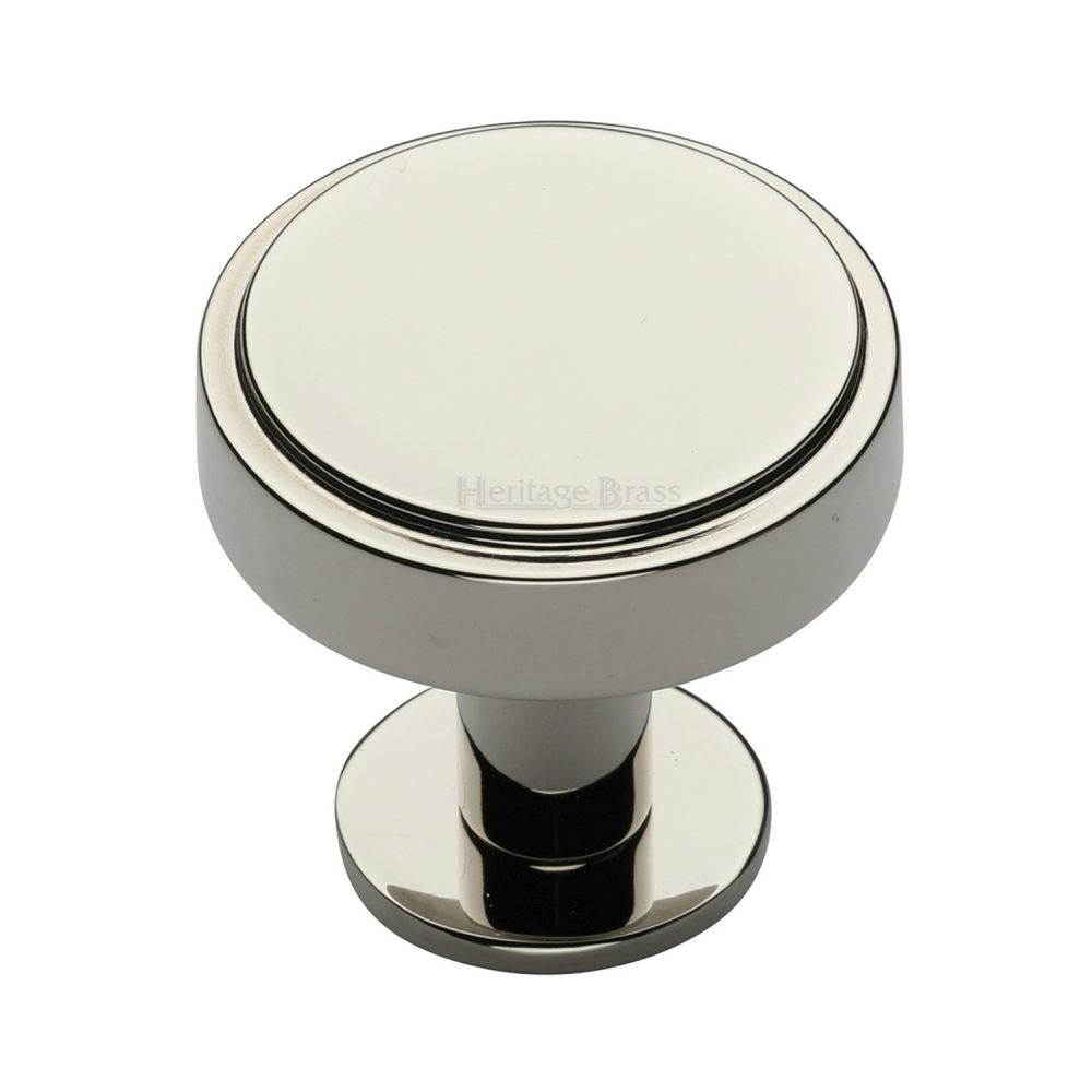 High quality image of Heritage Brass - Cabinet Knob Stepped Disc Design with Rose 38mm Polished Nickel Fin | Sku. c3954-38-pnf | Trade Door Handles, Kendal.