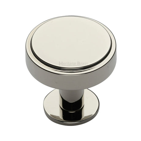 High quality image of Heritage Brass - Cabinet Knob Stepped Disc Design with Rose 38mm Polished Nickel Fin | Sku. c3954-38-pnf | Trade Door Handles, Kendal.