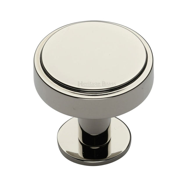 High quality image of Heritage Brass - Cabinet Knob Stepped Disc Design with Rose 38mm Polished Nickel Fin | Sku. c3954-38-pnf | Trade Door Handles, Kendal.