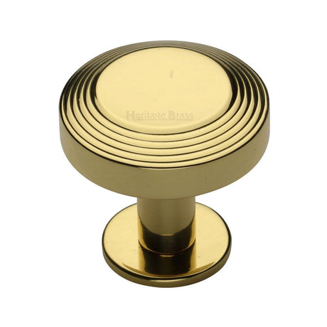 High quality image of Heritage Brass - Cabinet Knob Ridge Design with Rose 38mm Polished Brass Finish | Sku. c3958-38-pb | Trade Door Handles, Kendal.