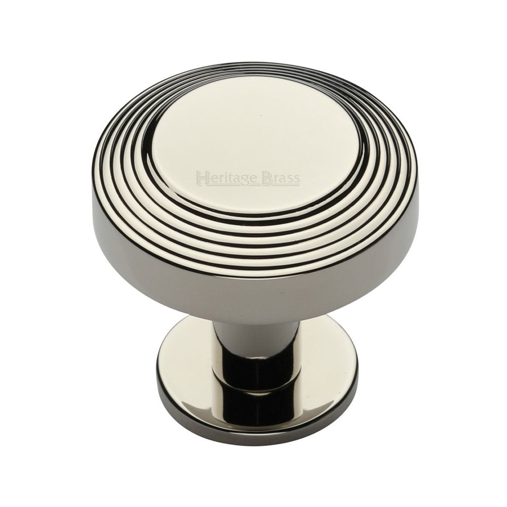 High quality image of Heritage Brass - Cabinet Knob Ridge Design with Rose 38mm Polished Nickel Finish | Sku. c3958-38-pnf | Trade Door Handles, Kendal.