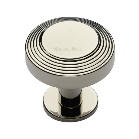 High quality image of Heritage Brass - Cabinet Knob Ridge Design with Rose 38mm Polished Nickel Finish | Sku. c3958-38-pnf | Trade Door Handles, Kendal.