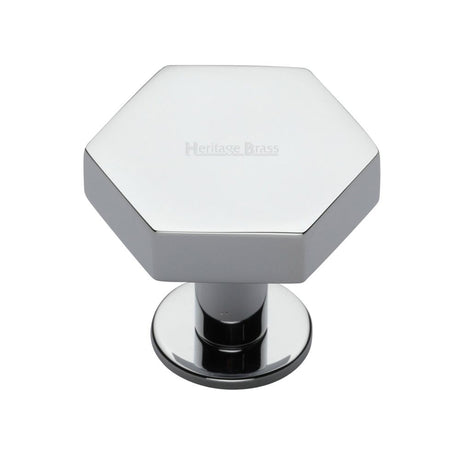 High quality image of Heritage Brass - Cabinet Knob Hexagon Design with Rose 38mm Polished Chrome Finish | Sku. c4345-38-pc | Trade Door Handles, Kendal.