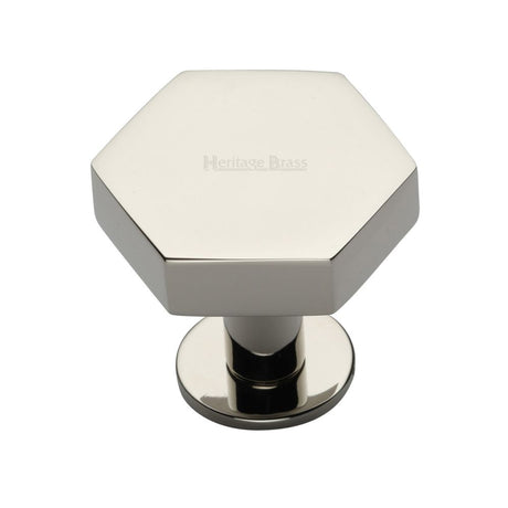 High quality image of Heritage Brass - Cabinet Knob Hexagon Design with Rose 38mm Polished Nickel Finish | Sku. c4345-38-pnf | Trade Door Handles, Kendal.