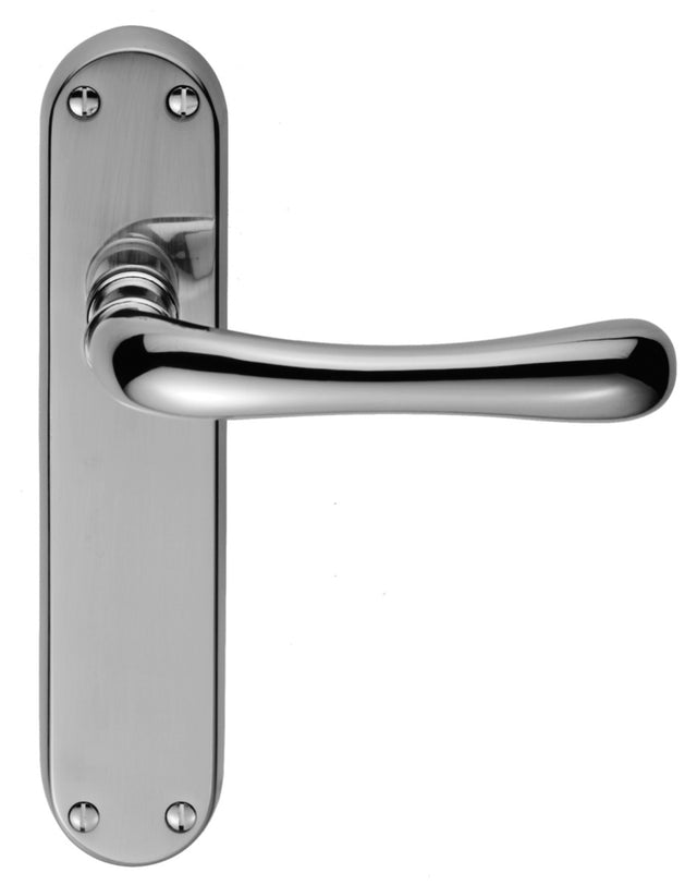 High quality image of Carlisle Brass - Ibra Lever On Backplate - Latch - Polished Chrome | Sku.CBL12CP | Trade Door Handles.