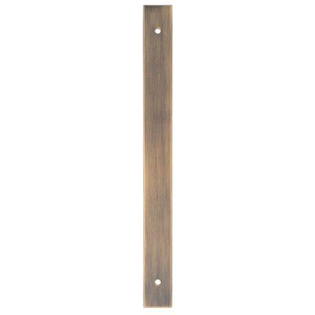 High quality image of Alexander & Wilks - Rectangular Cabinet Pull Backplate 232X22X3mm - 192mm C/C - Antique Brass | Sku.AWBP192AB | Trade Door Handles.