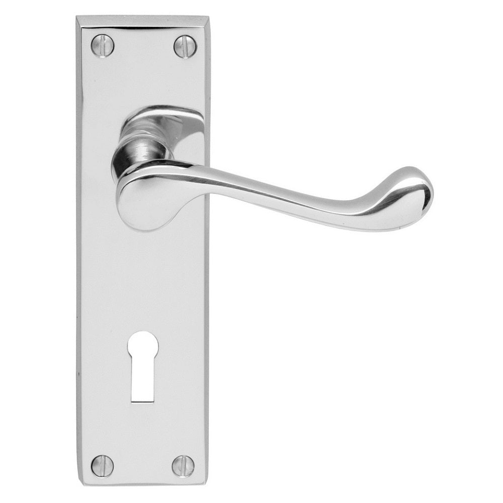 High quality image of Carlisle Brass - Contract Victorian Scroll Lever on Lock Backplate - Polished Chrome | Sku. cbs54cp | Trade Door Handles.