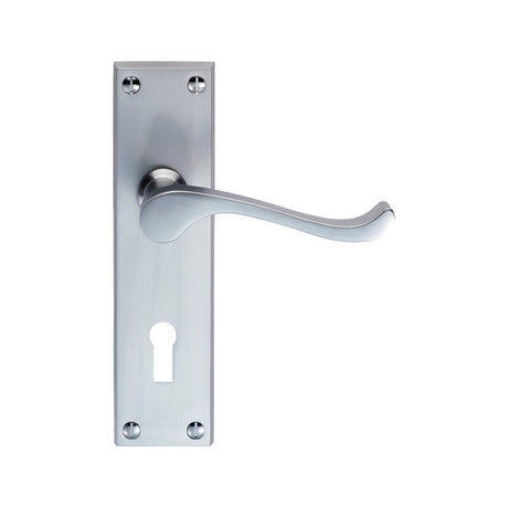 High quality image of Carlisle Brass - Contract Victorian Scroll Lever on Lock Backplate - Satin Chrome | Sku. cbs54sc | Trade Door Handles.