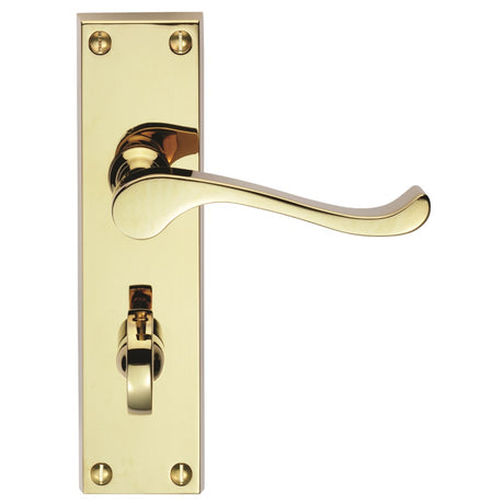 High quality image of Carlisle Brass - Victorian Scroll Lever on WC Backplate - Polished Brass | Sku. dl54wc | Trade Door Handles.