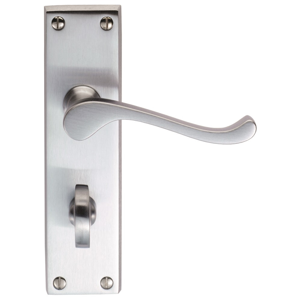 High quality image of Carlisle Brass - Victorian Scroll Lever on WC Backplate - Satin Chrome | Sku. dl54wcsc | Trade Door Handles.