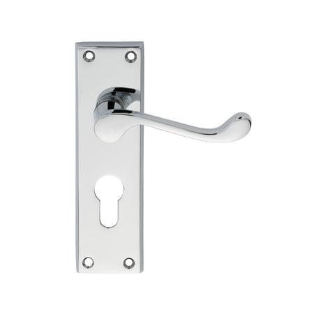 High quality image of Carlisle Brass - Contract Victorian Scroll Lever on Euro Lock Backplate - Polished Chrome | Sku. cbs54ycp | Trade Door Handles.