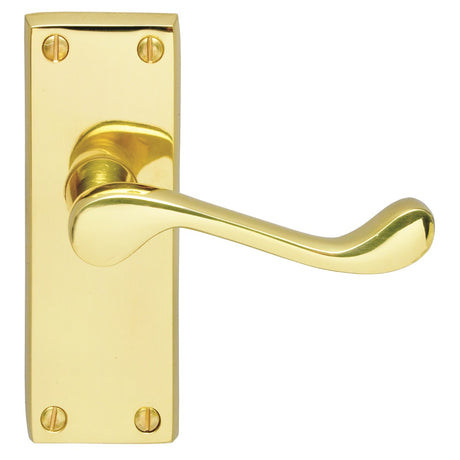 High quality image of Carlisle Brass - Victorian Scroll Lever on Short Latch Backplate - Polished Brass | Sku. dl55 | Trade Door Handles.