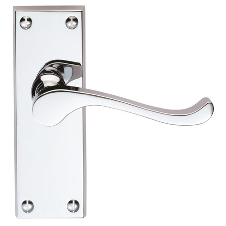 High quality image of Carlisle Brass - Victorian Scroll Lever on Short Latch Backplate - Polished Chrome | Sku. dl55cp | Trade Door Handles.