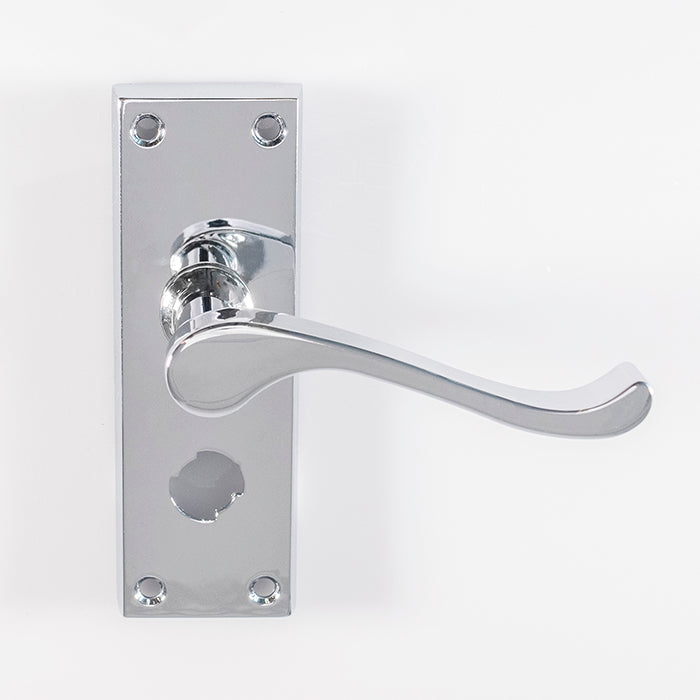 High quality image of Carlisle Brass - Contract Victorian Scroll Lever on Privacy Backplate - Polished Chrome | Sku. cbs55wccp | Trade Door Handles.
