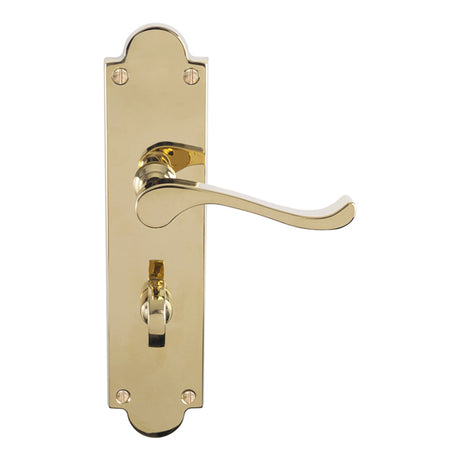 High quality image of Carlisle Brass - Victorian Scroll Lever On Shaped Backplate - Bathroom 57Mm C/C - Polished Brass | Sku. cbs68wc | Trade Door Handles.