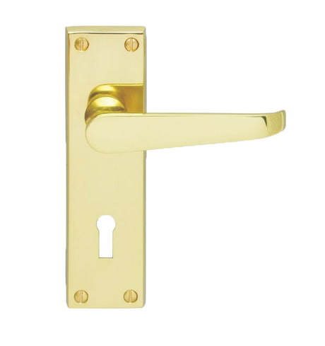High quality image of Carlisle Brass - Contract Victorian Lever on Lock Backplate - Polished Brass | Sku. cbv30 | Trade Door Handles.