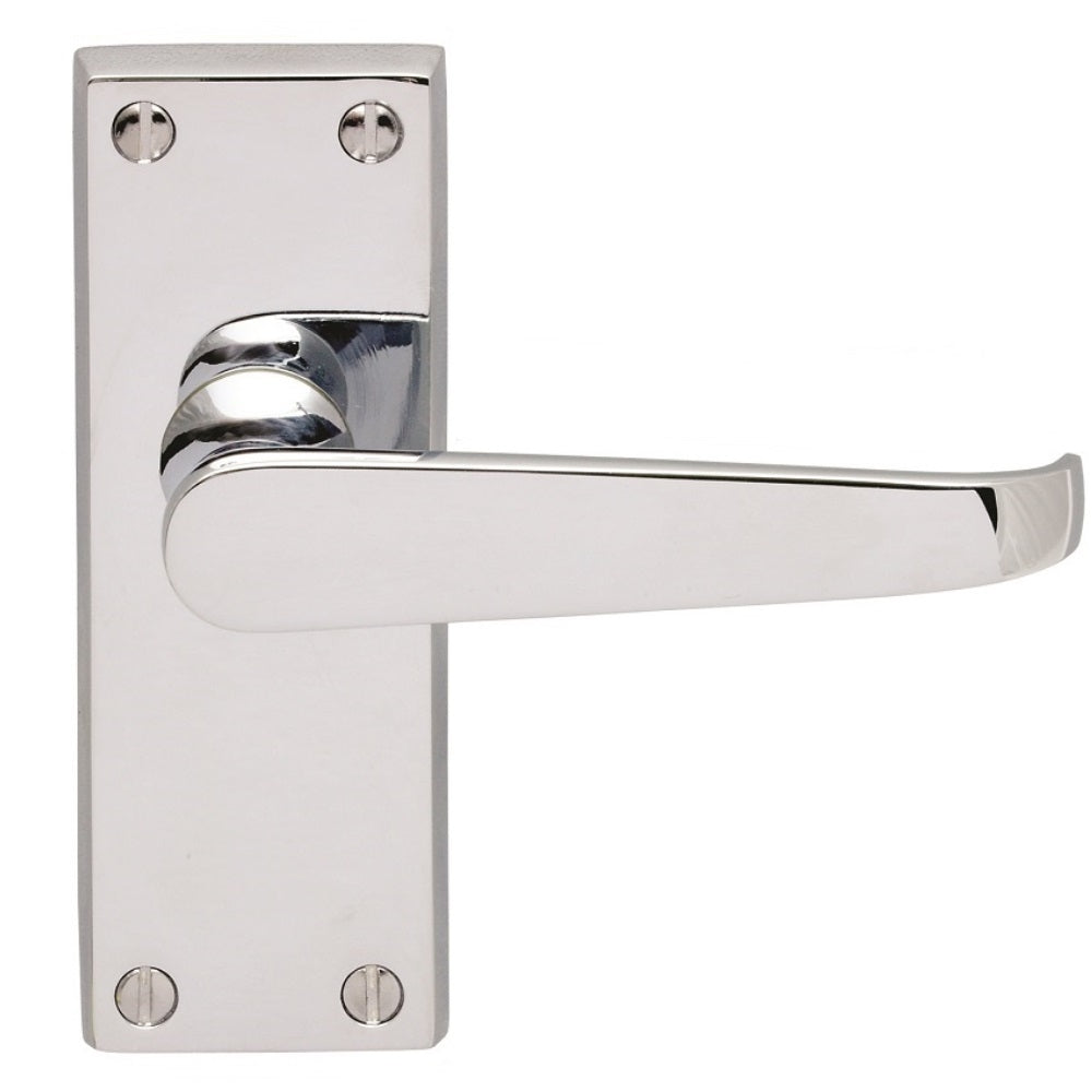 High quality image of Carlisle Brass - Contract Victorian Lever on Latch Backplate - Polished Chrome | Sku. cbv31cp | Trade Door Handles.