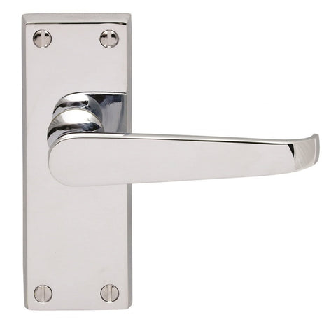 High quality image of Carlisle Brass - Contract Victorian Lever on Latch Backplate - Polished Chrome | Sku. cbv31cp | Trade Door Handles.