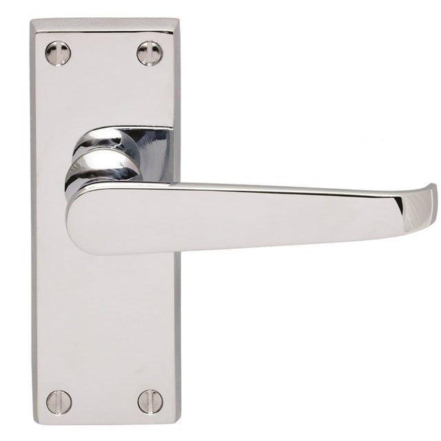 High quality image of Carlisle Brass - Contract Victorian Lever on Latch Backplate - Polished Chrome | Sku. cbv31cp | Trade Door Handles.