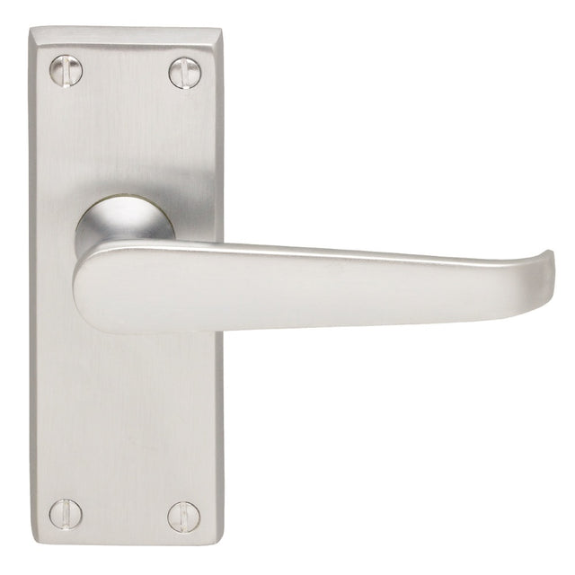 High quality image of Carlisle Brass - Victorian Lever on Latch Backplate - Satin Chrome | Sku. m31sc | Trade Door Handles.