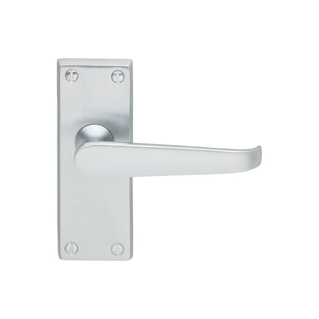 High quality image of Carlisle Brass - Contract Victorian Lever on Latch Backplate - Satin Chrome | Sku. cbv31sc | Trade Door Handles.