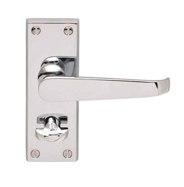 High quality image of Carlisle Brass - Contract Victorian Lever on Privacy Backplate - Polished Chrome | Sku. cbv31wccp | Trade Door Handles.