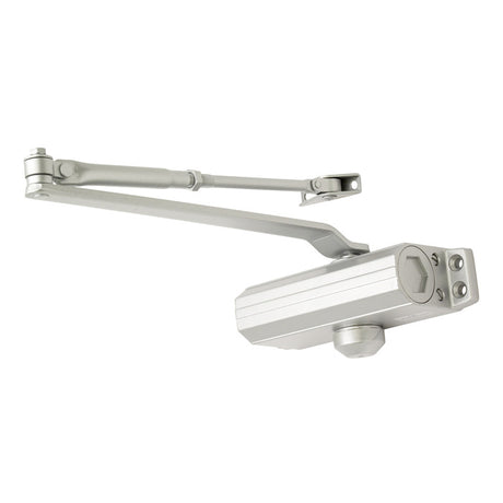 High quality image of Eurospec - FIXED SIZE 3 OVERHEAD DOOR CLOSER C/W FIG. 6 BRACKET - SILVER | Sku. esdc003 | available to order from Trade Door Handles in Kendal.