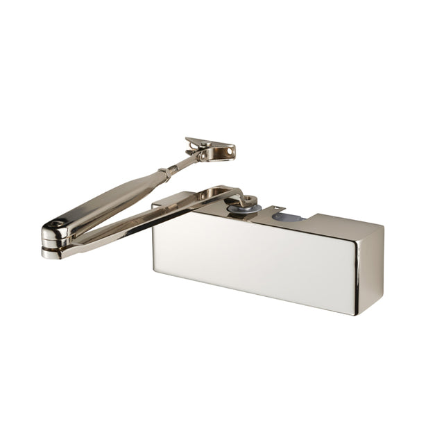 High quality image of Eurospec - Overhead Door Closer En2-4 C/W Bc Fig 6 Bracket Full Cover And Armset - Polished Nickel | Sku. cdg420-pnp | Trade Door Handles.