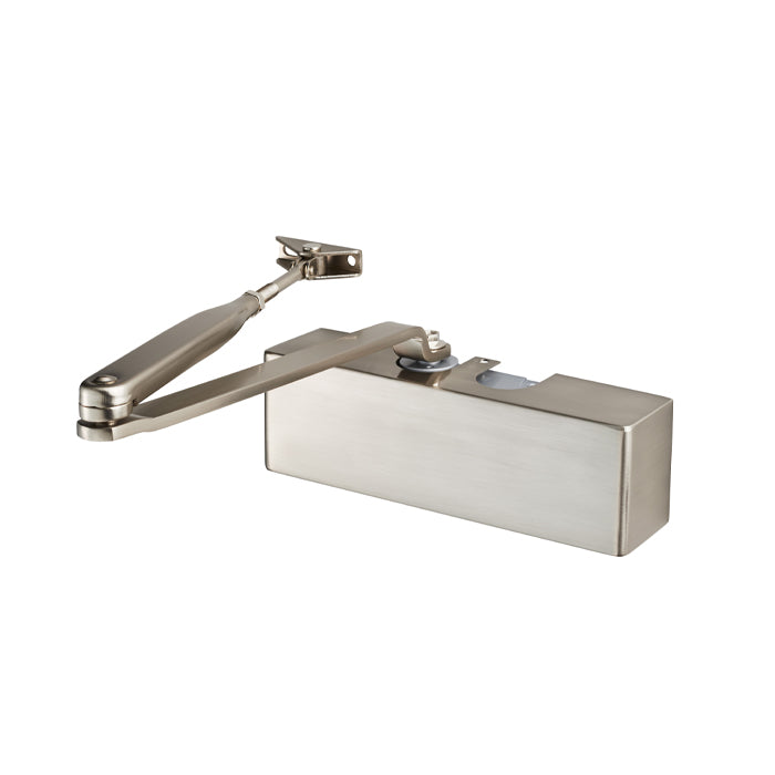 High quality image of Eurospec - Overhead Door Closer En2-4 C/W Bc Fig 6 Bracket Full Cover And Armset - Satin Nickel | Sku. cdg420-snp | Trade Door Handles.