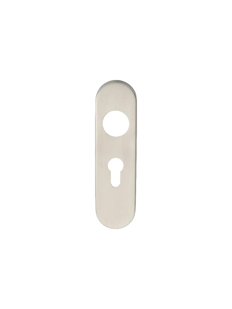 High quality image of Eurospec - Radius Covers for Euro Lock Backplate 47.5mm - Satin Stainless Steel | Sku. cpre1170sss | Trade Door Handles.