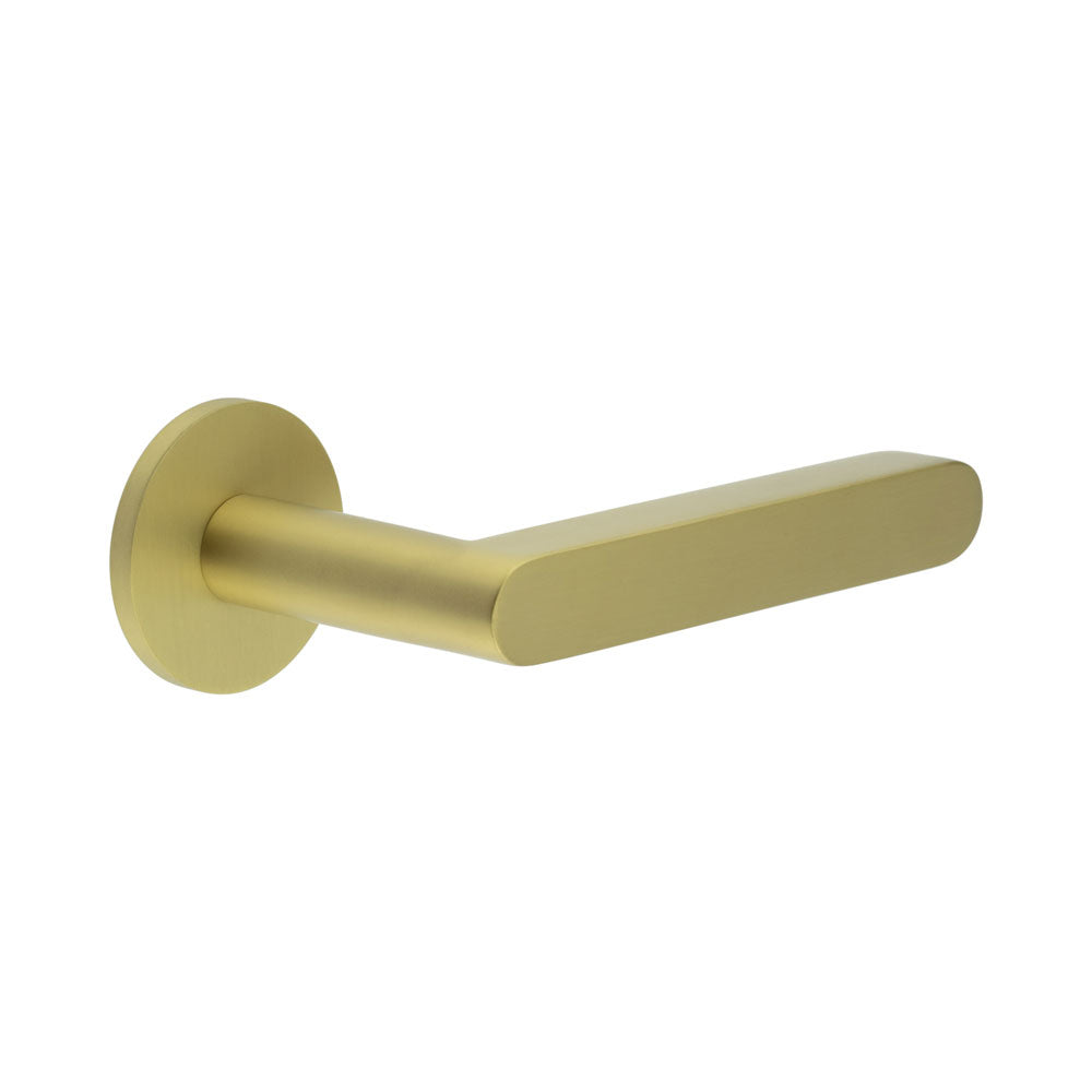 High quality image of CRES - CR-101 Satin Brass Sprung Round Rose Door Handle Sku. CR-101A1SB
