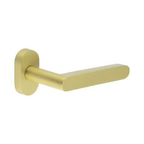 High quality image of CRES - CR-101 Satin Brass Multi Point Oval Rose Door Handle Sku. CR-101C4SB