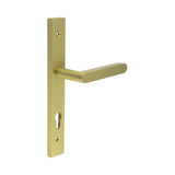 High quality image of CRES - CR-101 Satin Brass Multi Point Backplate Door Handle Sku. CR-101G4SB