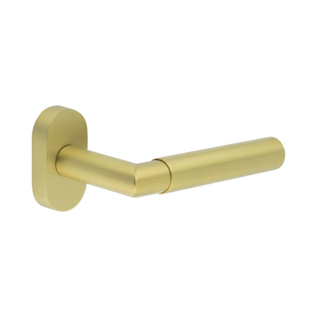 High quality image of CRES - CR-102 Satin Brass Multi Point Oval Rose Door Handle Sku. CR-102C4SB
