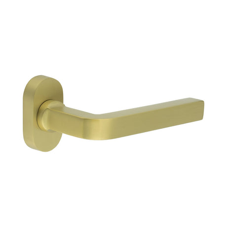High quality image of CRES - CR-104 Satin Brass Multi Point Oval Rose Door Handle Sku. CR-104C4SB
