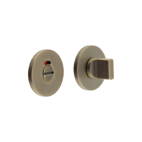 High quality image of CRES - CR-802 Antique Brass Thumb Turn & Lock Round Rose w/ Indicator Sku. CR-802AJ7AB