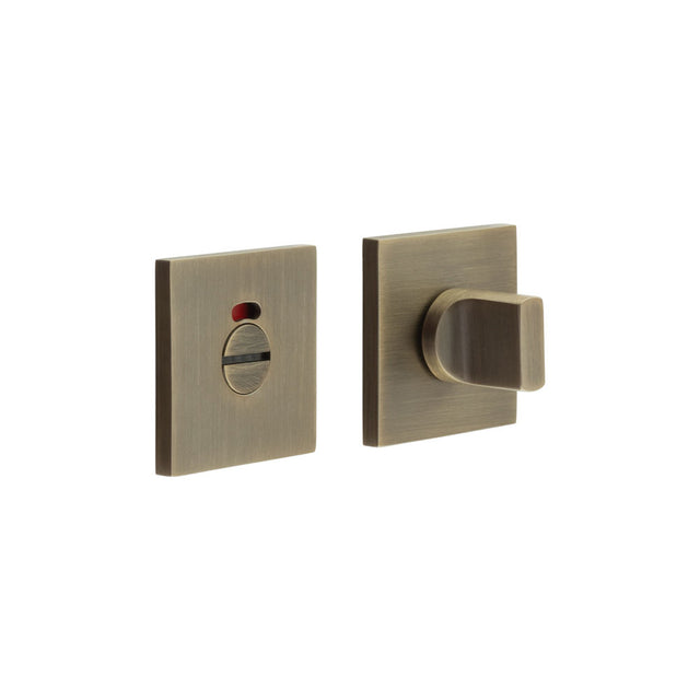 High quality image of CRES - CR-802 Antique Brass Thumb Turn & Lock Square Rose w/ Indicator Sku. CR-802BK7AB