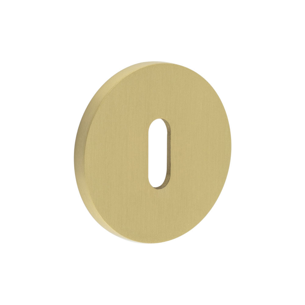 High quality image of CRES - CR-R10 Satin Brass Standard Keyway Round Rose Escutcheon Sku. CR-R10SB