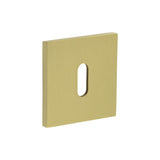 High quality image of CRES - CR-T10 Satin Brass Standard Keyway Square Rose Escutcheon Sku. CR-T10SB
