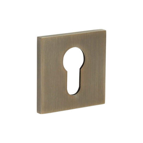 High quality image of CRES - CR-U10 Antique Brass Euro Keyway Square Rose Escutcheon Sku. CR-U10AB