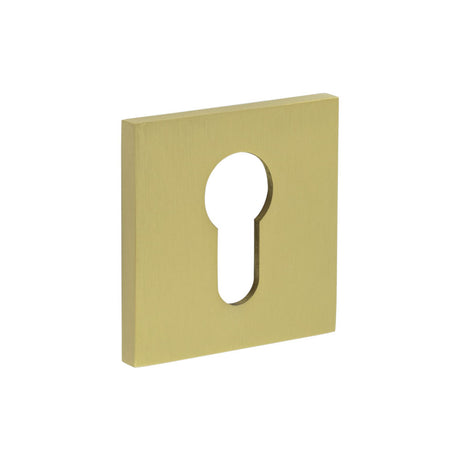 High quality image of CRES - CR-U10 Satin Brass Euro Keyway Square Rose Escutcheon Sku. CR-U10SB