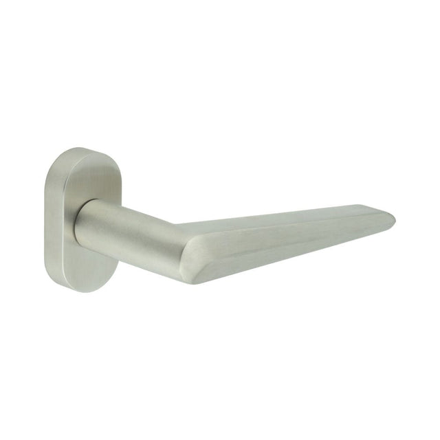 CRES Door Furniture Satin Stainless Steel / Multi Point Handles on Rose CRES - CR-107 Satin Stainless Steel Multi Point Oval Rose Door Handle
