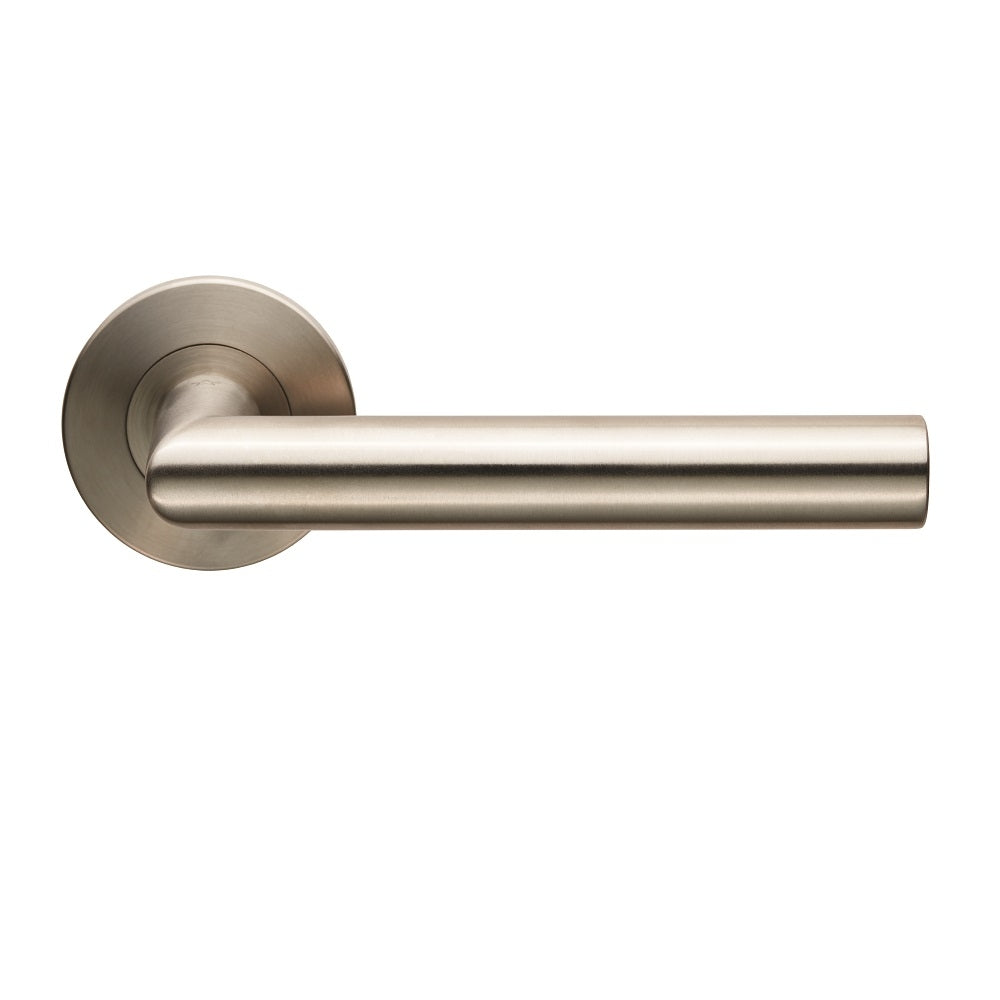 High quality image of Eurospec - Treviri Lever on 6mm Slim Fit Sprung Rose - Satin Stainless Steel | Sku. csl1192-6sss | Trade Door Handles.