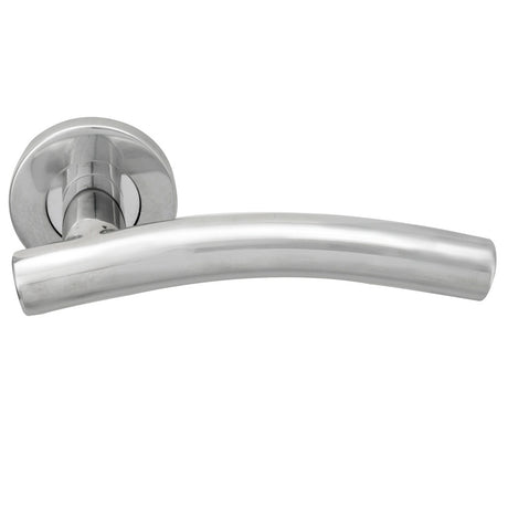 High quality image of Eurospec - Curved Lever on Sprung Rose - Bright Stainless Steel | Sku. csl1193bss | Trade Door Handles.