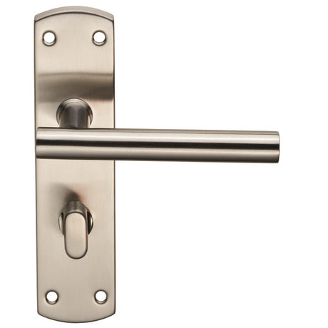 High quality image of Eurospec - Steelworx Residential T Bar Lever on WC Backplate - Satin Stainless S | Sku. cslp1164t-sss | Trade Door Handles.