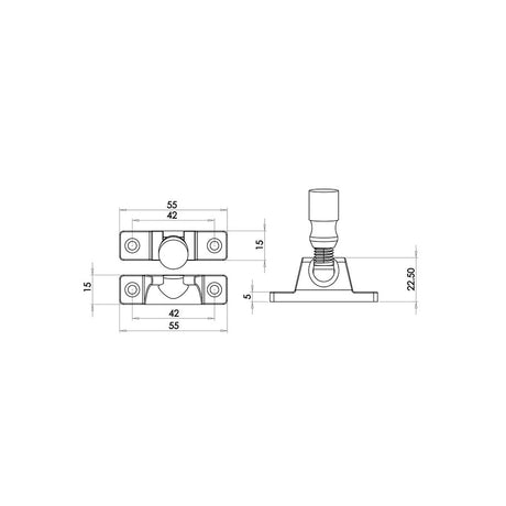 Technical drawing of of Burlington - Brighton Fasteners Pattern 1 Satin Brass Sku. BUR5288SB