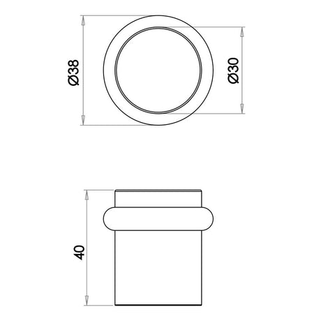 Technical drawing of of Burlington - Plain Door Stops Satin Brass Sku. BUR960SB