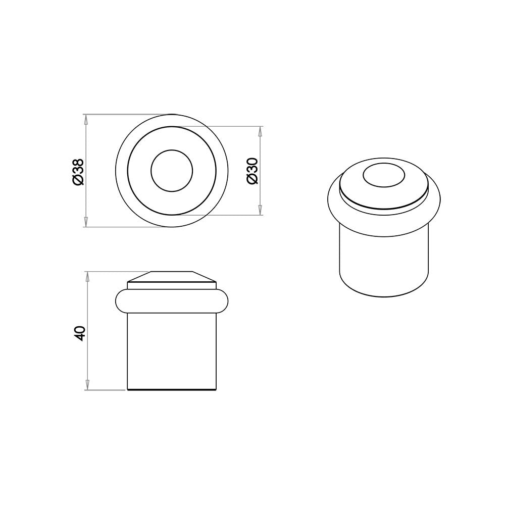 Technical drawing of of Burlington - Chamfered Door Stops Polished Nickel Sku. BUR961PN